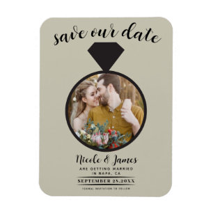 Khaki Beige Bröllop Ring Photo Save Date Magnet