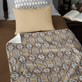 Khaki Beige Taupe Mörk Brown Grått Tribal Mönster Fleecefilt