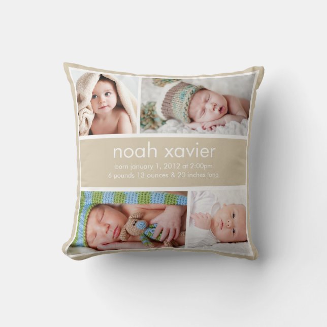 Khaki Birth Announcement Pillow Kudde (Framsida)
