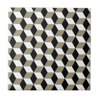 Khaki Black & White 3D Cubes Mönster Kakelplatta