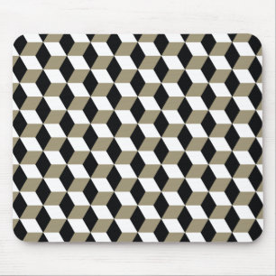 Khaki Black & White 3D Cubes Mönster Musmatta