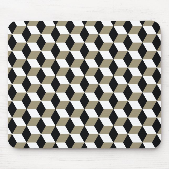 Khaki Black & White 3D Cubes Mönster Musmatta (Framsidan)