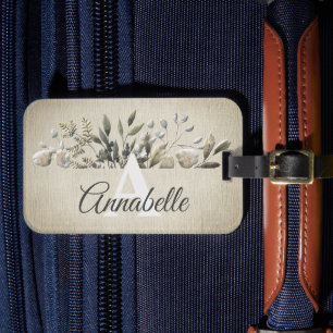Khaki Botanical Löv Monogrammed Luggage Tag Bagagebricka