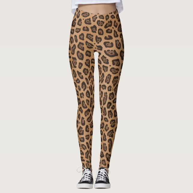 Khaki Braune Jaguar Flecken Druck Leggings (Framsida)