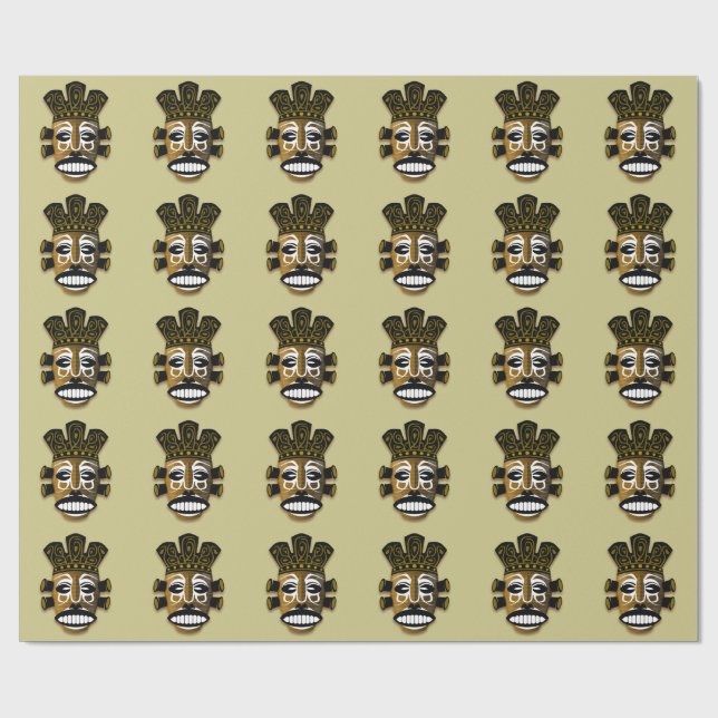 KHAKI BROWN AFRICAN MASK MÖNSTER PRESENTPAPPER (Platt)
