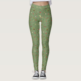 Khaki Camping Themed Outdoor Campfire Mönster Leggings