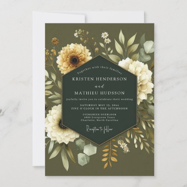 Khaki Cream Botanical Wedding Inbjudningar (Framsida)
