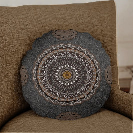 Khaki Crokodilus Porosus Mandala Rund Kudde