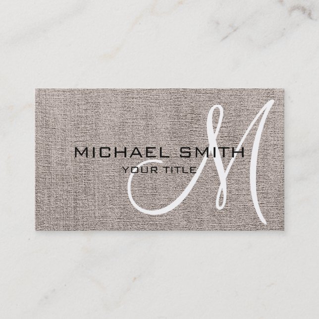 Khaki Elegant Monogram Canvas utseende Visitkort (Framsida)