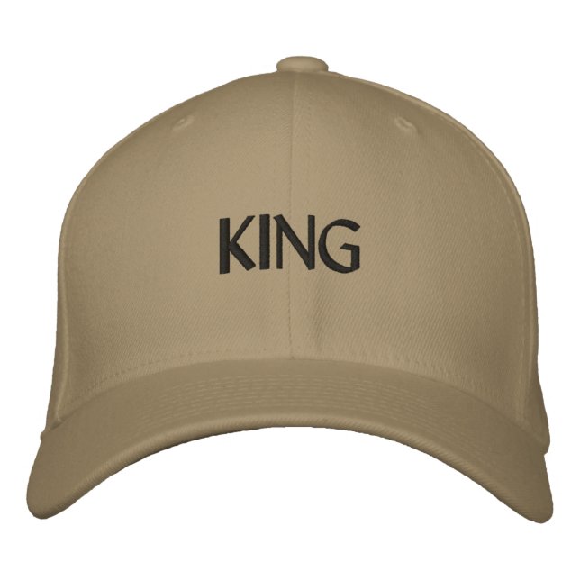Khaki Färg Flexfit Ull KING Text Namn Stilig Broderad Keps (Framsida)