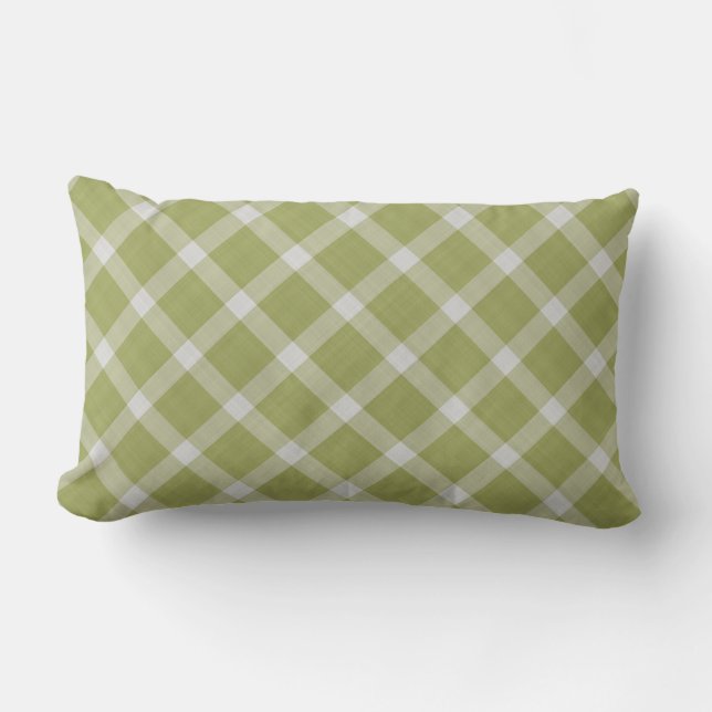 Khaki grön gingham-ruta lumbarkudde (Framsida)