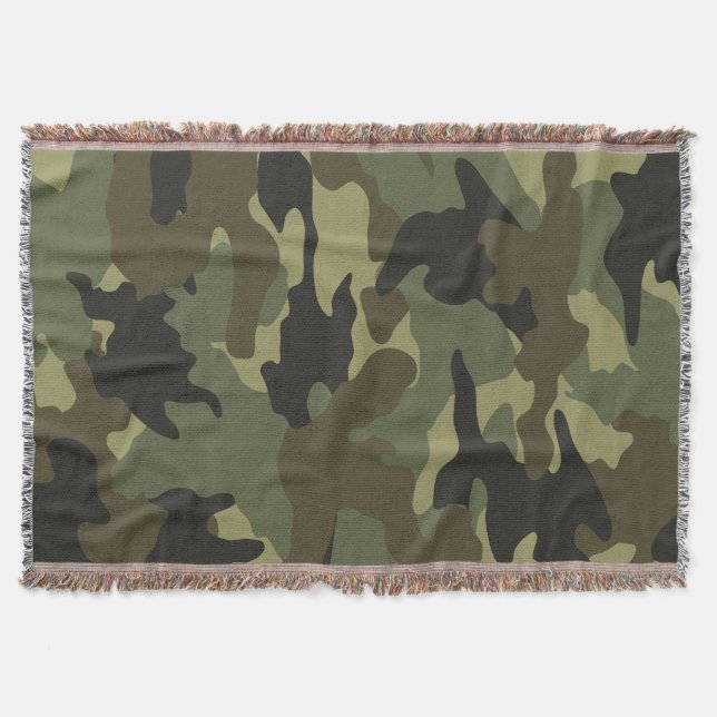 Khaki Grönt Camo Military Woven Throw Blankets Filt (Framsidan)