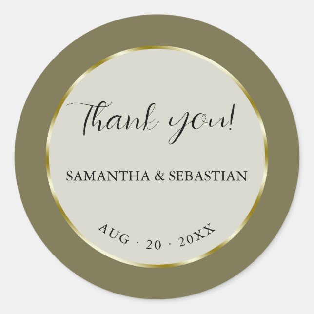 Khaki Grönt Guld Ram Runt Klistermärke (Framsida)