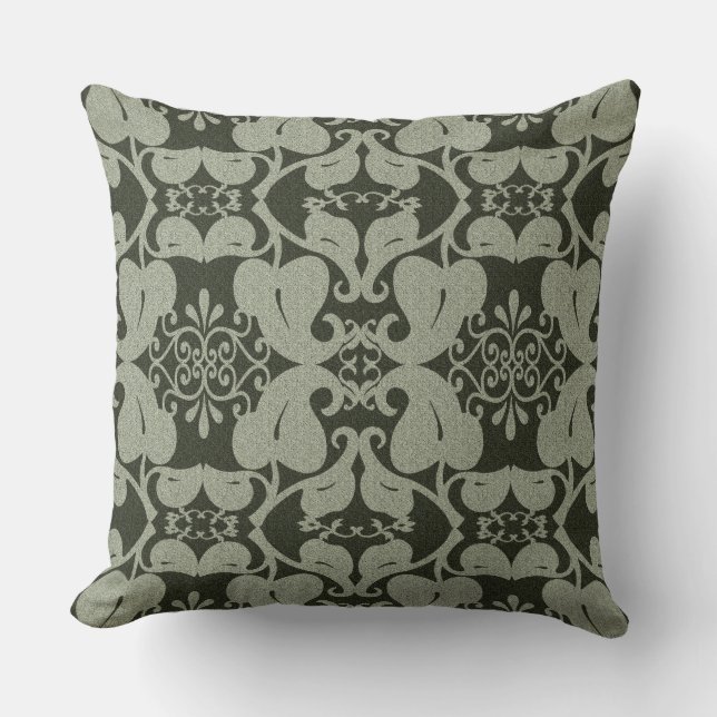 Khaki Grönt Modern Elegant Löv Mönster Kudde (Framsida)