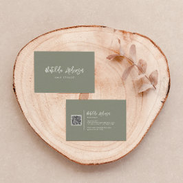 Khaki grönt modern minimal QR CODE Visitkort
