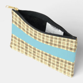 Khaki & kräm gingham, blue rand Accory Pouch