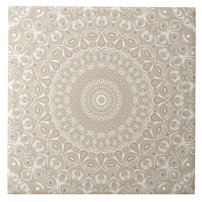Khaki Mandala Geometriskt Mönster Kakelplatta (Framsidan)