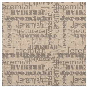 Khaki Mushroom Modern Namn Collage Tyg