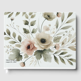 Khaki Olivgrön Akvarell Blommig Bröllop Gästböcker