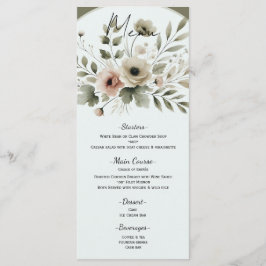 Khaki Olivgrön Akvarell Blommig Bröllop Meny