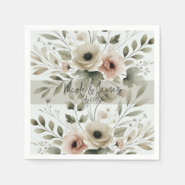 Khaki Olivgrön Akvarell Blommig Bröllop Pappersservett