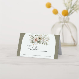 Khaki Olivgrön Akvarell Blommig Bröllop  Placeringskort