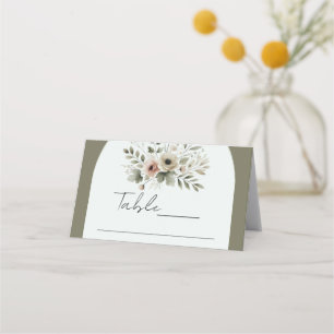 Khaki Olivgrön Akvarell Blommig Bröllop  Placeringskort