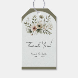 Khaki Olivgrön Akvarell Blommig Bröllop Presentetikett