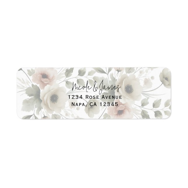 Khaki Olivgrön Akvarell Blommig Bröllop Returadress Etikett (Framsidan)