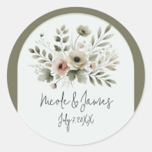 Khaki Olivgrön Akvarell Blommig Bröllop