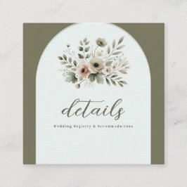 Khaki Olivgrön Akvarell Blommig Bröllopsdetalj Fyrkantigt Visitkort