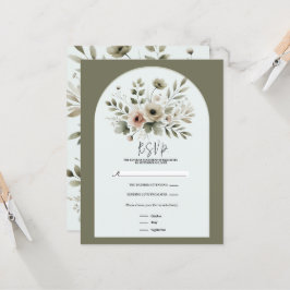Khaki Olivgrön Akvarell Blommig RSVP Inbjudningar