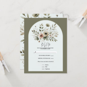 Khaki Olivgrön Akvarell Blommig RSVP Inbjudningar