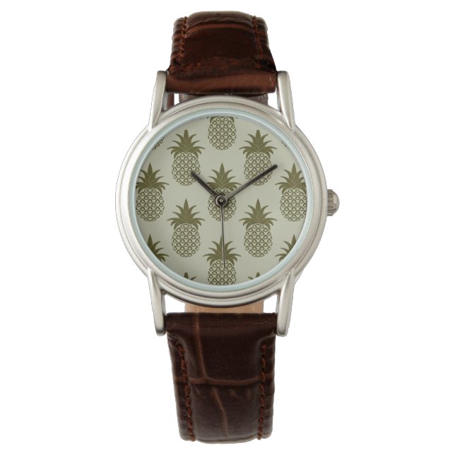 Khaki Pineapple Mönster Armbandsur (Framsida)
