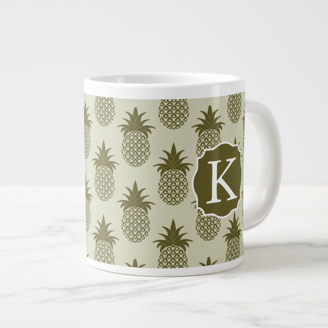 Khaki Pineapple Mönster| Lägg till din ursprunglig Jumbo Mugg (Framsida höger)
