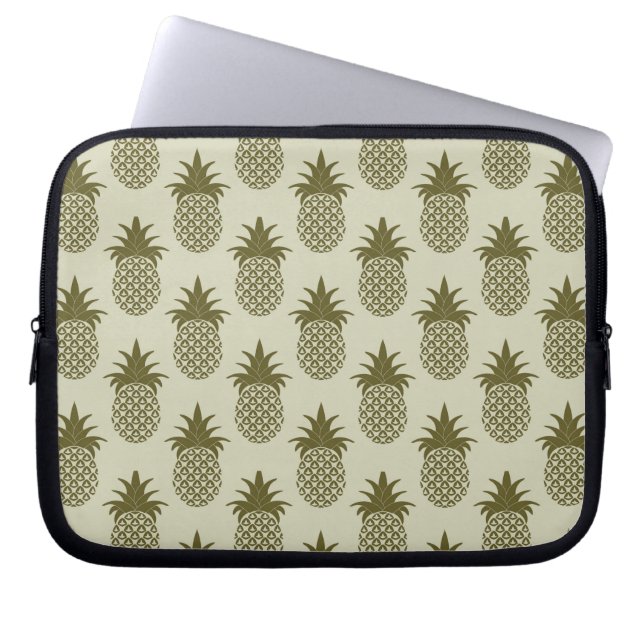 Khaki Pineapple Mönster Laptop Sleeve (Framsidan)