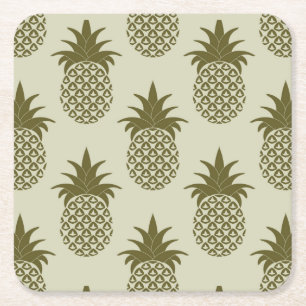 Khaki Pineapple Mönster Underlägg Papper Kvadrat
