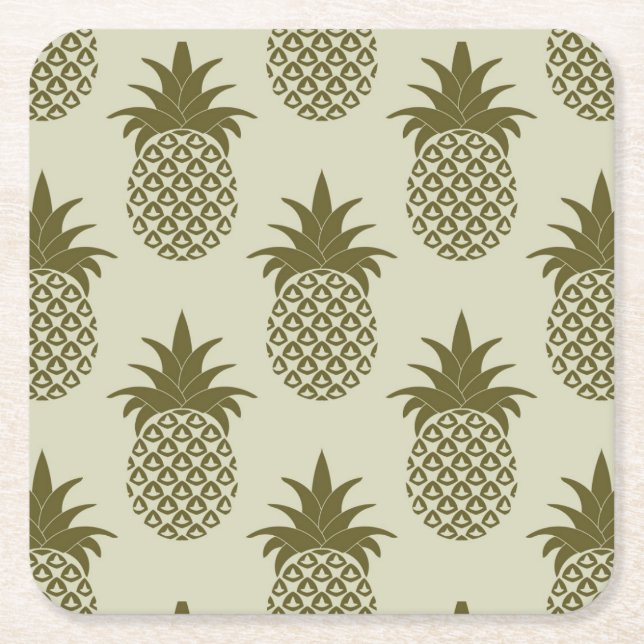 Khaki Pineapple Mönster Underlägg Papper Kvadrat (Framsidan)