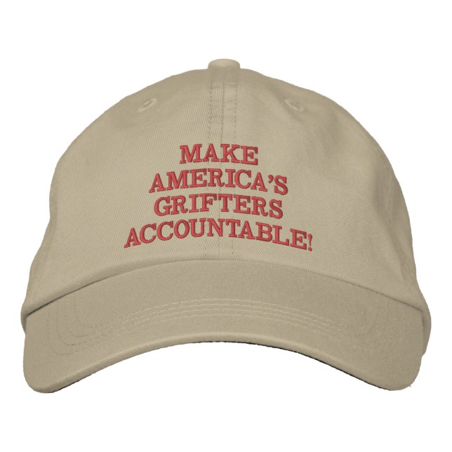 Khaki/Red Do America's Grifters Accountable! Broderad Keps (Framsida)