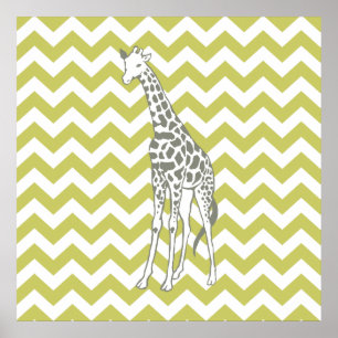 Khaki Safari Chevron med pop Art Giraffe Poster