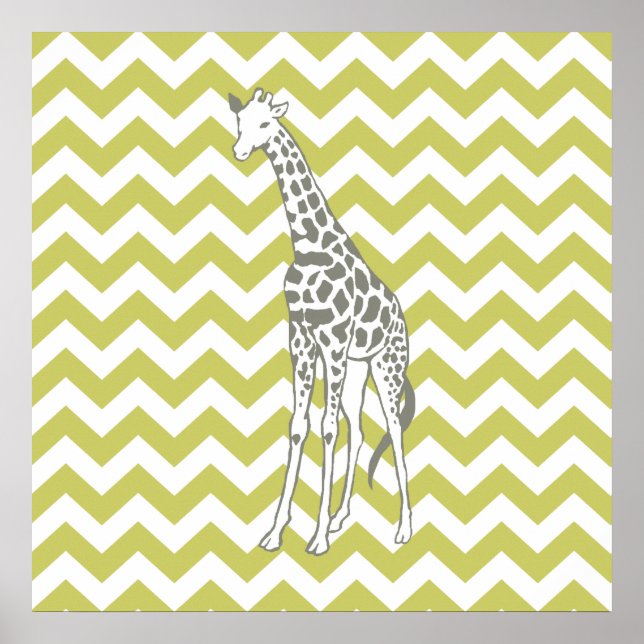 Khaki Safari Chevron med pop Art Giraffe Poster (Framsidan)