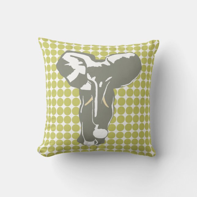 Khaki Safari Dot with Pop Art Elephant Kudde (Framsida)