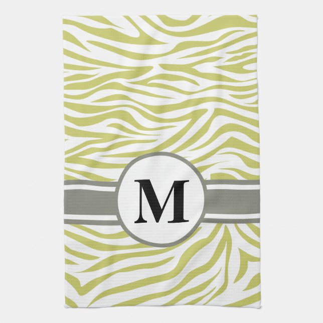 Khaki Safari Zebra med monogram Kökshandduk (Vertikal)