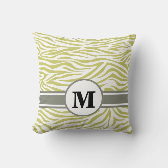 Khaki Safari Zebra med Monogram Kudde (Framsida)