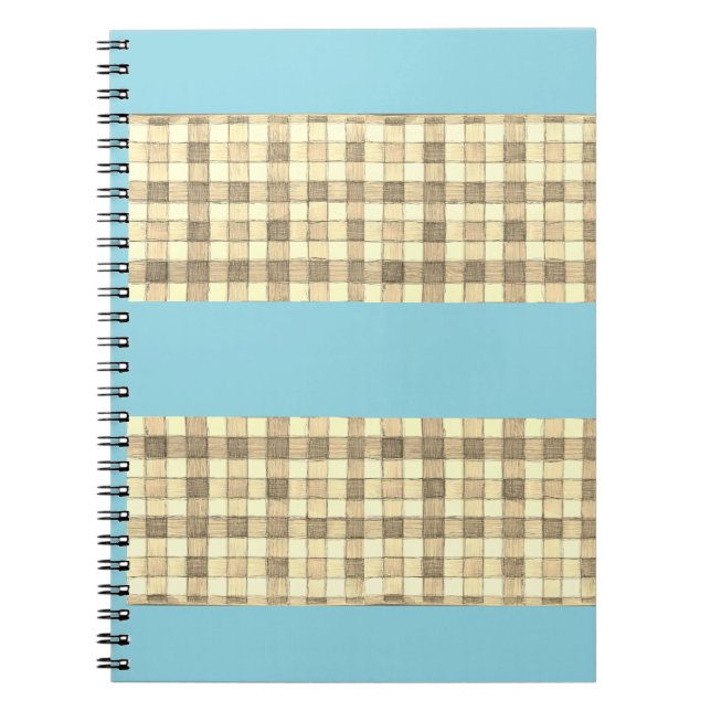 Khaki tan gingham med blå rand-notebook anteckningsbok (Framsidan)