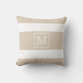 Khaki Tan och White Rand Simple Monogram Anpassnin Kudde