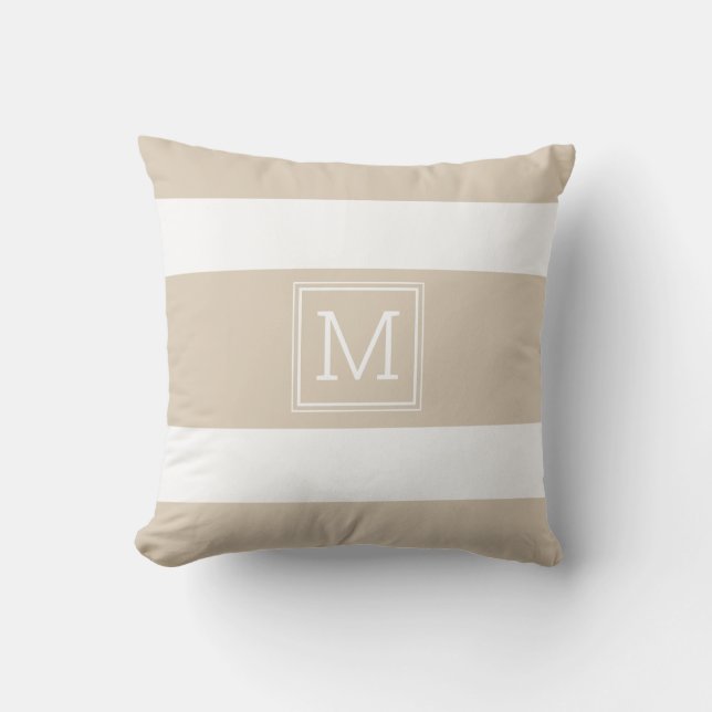 Khaki Tan och White Rand Simple Monogram Anpassnin Kudde (Framsida)