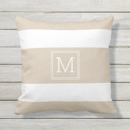 Khaki Tan och White Rand Simple Monogram Anpassnin Kudde