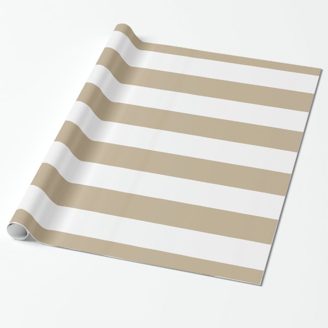 Khaki, Vit XL-randigt mönster Presentpapper (Utrullad)
