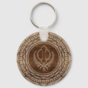 Khanda symbol på trästruktur nyckelring